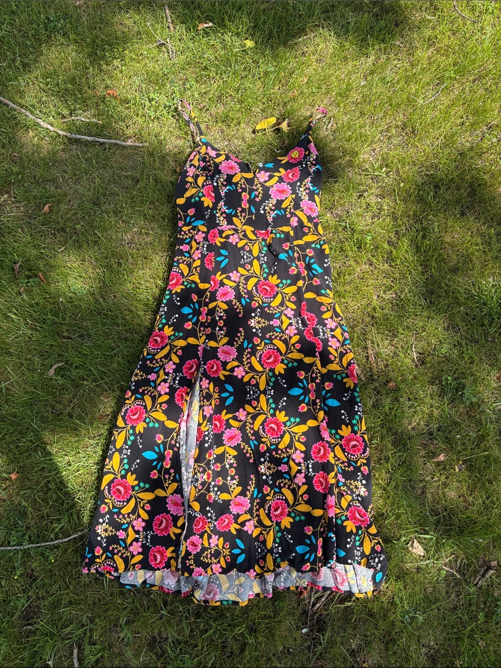 Express Black Midi Dress with Pink & Yellow Floral Print